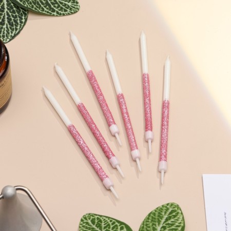 Candles for the cake "Brilliant radiance", 6 pcs, white with pink