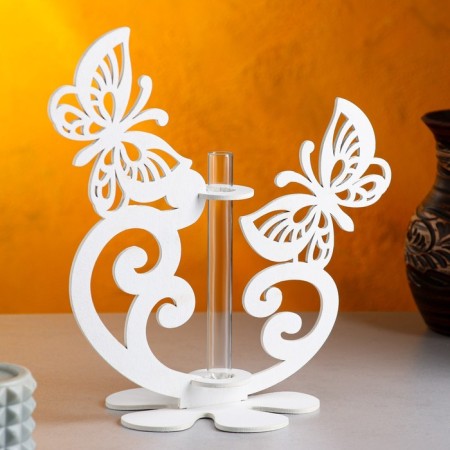Wooden Kashpo 13.5 × 13 × 26.5 cm with 1 flask "Butterflies", white give beautifully-1