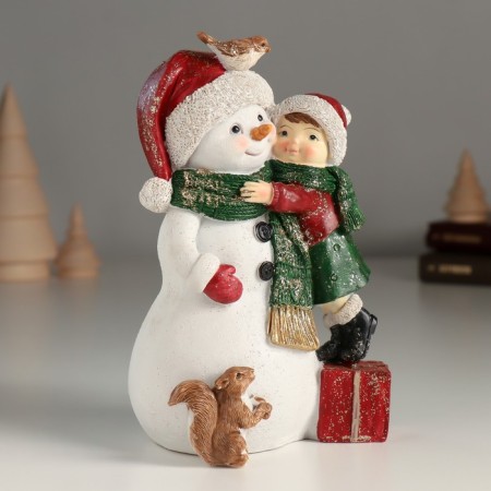 Polystone souvenir "Baby with a friendly snowman" 10x8.5x15.5 cm-1