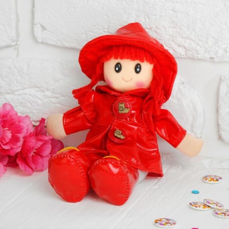 Soft toy "doll with curly hair", in a dress and hat, color mix