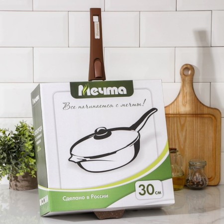 Granite pan, d = 30 cm, removable handle, glass cover, anti -stick coating, brown color-8