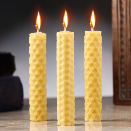 Set of candles from wax "Strengthening willpower", 3 pcs, 8x1.7 cm, 45 minutes, yellow
