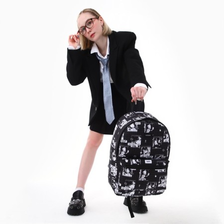Backpack School Textile "Anime", 42x14x28 cm, black color-7