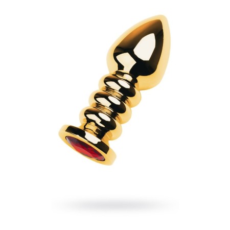 Anal plug Metal by Toyfa, golden, ruby, 10.5 cm, d = 4 cm
