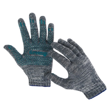 Garden gloves, x/b, knitting grade 7, 6 threads, size 9, with PVC dots, gray, Greengo