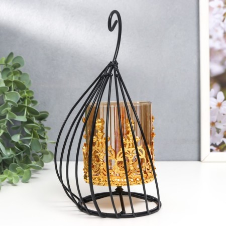 Summary metal, glass per 1 candle “curl” d-7.5 cm, gold, black 12x11x21 cm-4