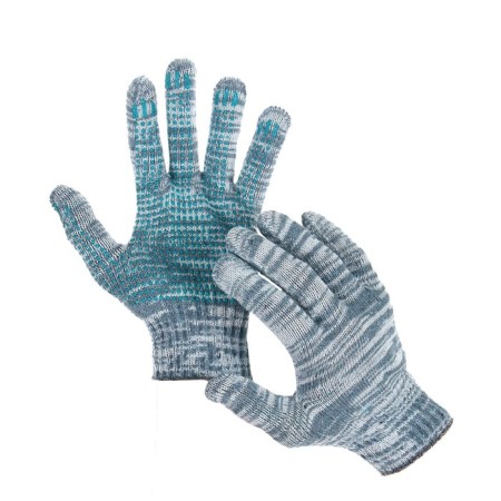 Workers, m/b gloves, knitting 10 class, 4 threads, size 9, with PVC dots, gray, Greengo