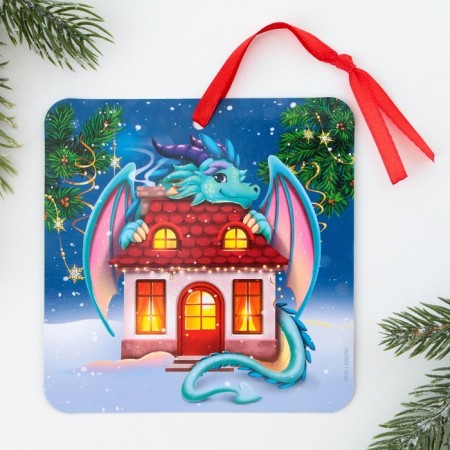 Christmas tree pendant fluorescent "Happiness to the house", 12 x 12 cm-3
