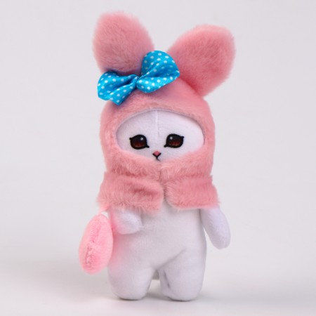 Soft toy "Bunny in a hat" on a key fob, 12 cm