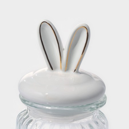Glass Bank for bulk products with a ceramic lid of the bunny in gold, 230 ml-2