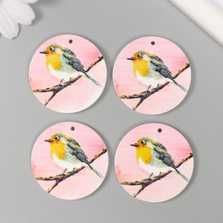 Decor for creativity wood "Circle. Bird on a branch" D = 4 cm-1