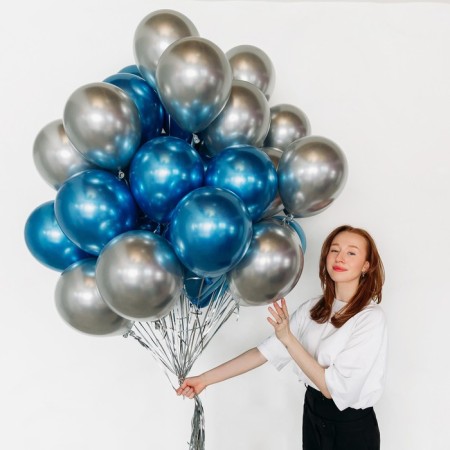 Bouquet of balls "blue-silver", latex, chrome, set of 50 pcs.-3