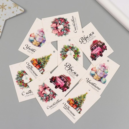 Cardboard "New Year's wishes" set of 10 pcs (5 types) 4x6 cm-1
