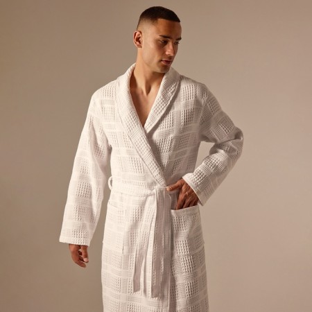 Wafel dressing gown men SL Home: Chess "Blanc de Blanc", size M, 100% cotton, 340 g/m2-4