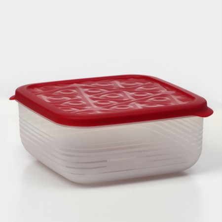 The container is plastic with the lid Flexo, 2.7 l, the color is red-1