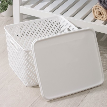 Storage basket with a “braid” lid, 35 × 29 × 22.5 cm, white color-2