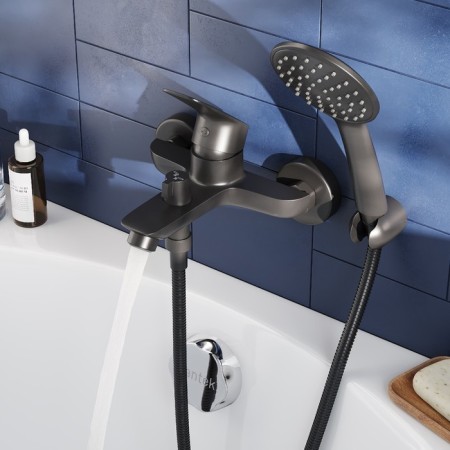 Santek bathtub "Taos", short surplus, with accessories, black matte-1