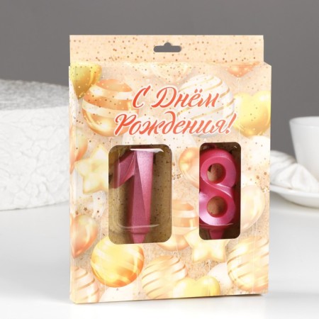 Candle in the cake jubilee "line" (set 2 in 1), number 18/81, pink metallic, 6.5 cm-1