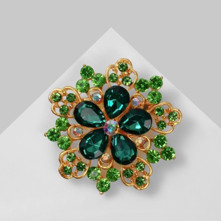 Brooch "Flower" with openwork petals, the color is rainbow green in matte gold-2