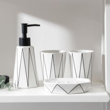 Loko bathroom set, 4 items (a 280 ml soap dispenser, soap dish, 2 cups 250 ml), white color