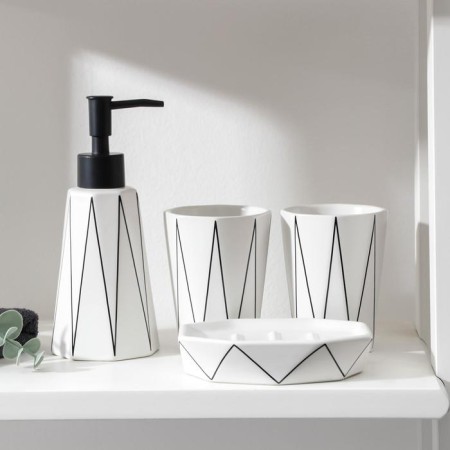 Loko bathroom set, 4 items (a 280 ml soap dispenser, soap dish, 2 cups 250 ml), white color
