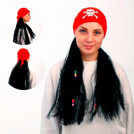 Carnival wig "Pirate in the bandana", with pigtails, 120 g, black color
