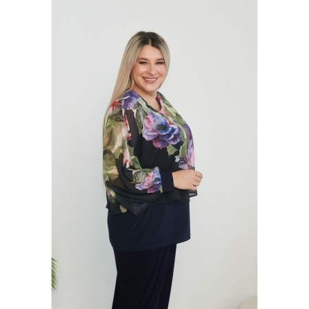 Female blouse, size 68, dark blue color-2