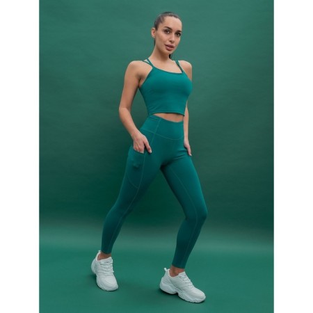 Sports women's leggings, size XS, emerald color-5