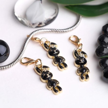 Charm "Bunny", black and white color in gold-1