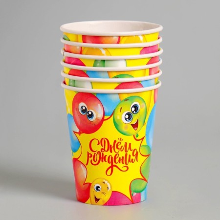 A one -time paper glass "Happy birthday" Funny balls, set 6 pcs, 250 ml-1