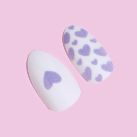Follow nails, 24 pcs, with adhesive plates, almond shape, white/pink/lilac color-1