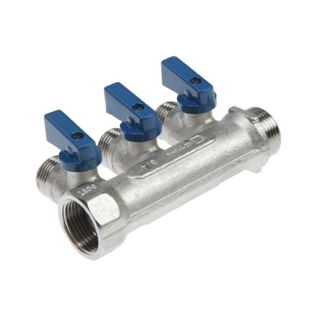 Collector "STM", 3/4 "X1/2", external carving, 3 exits, with ball valves, nickel.-1