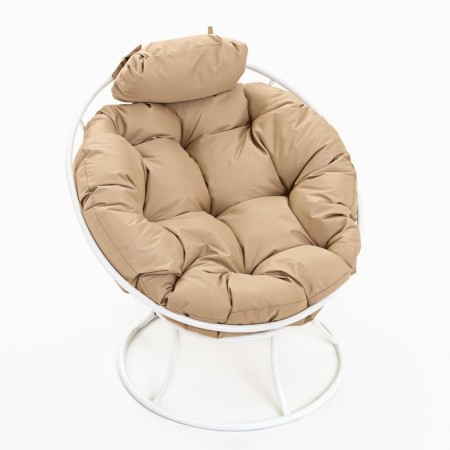 Armchair "Papasan" mini, with beige pillow, white frame, 81x68x77cm-1