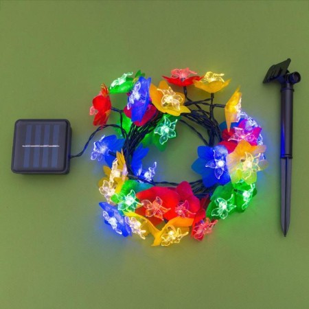 Garland “thread” 4.5 m with nozzles “lilies”, dark thread, 30 LED, white glow, 2 modes, solar battery-3