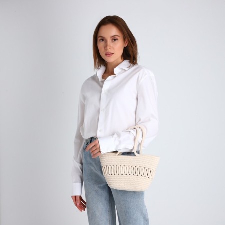 Female wicker bag without fastening, milk color-6