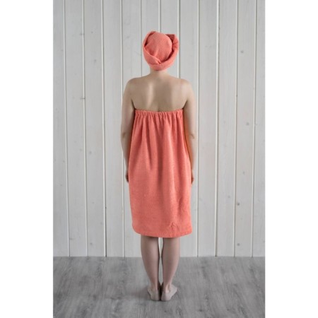 Women's set for the sauna (Pareo+Chalma) with embroidery, coral-4
