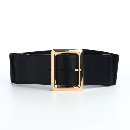 Women's belt, width 5.7 cm, buckle gold, black color-3