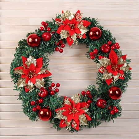 New Year's Wreath D-40 cm "Forest Festival" Volume flowers apples