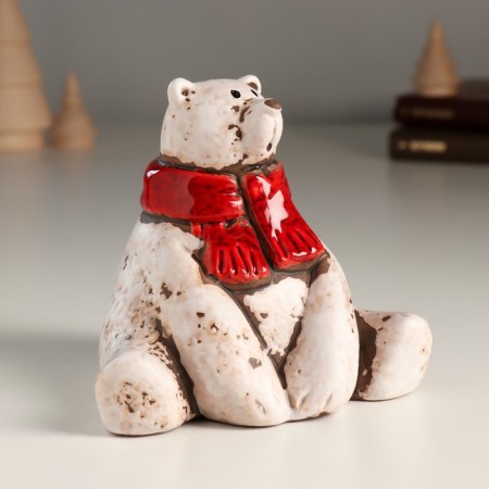 Souvenir Ceramics "White Surprised Bear in a red scarf" 9.4x11.4x10.1 cm-1