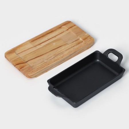 Cast iron pan “rectangle”, 25 × 12 cm, with handles, on a wooden stand-3