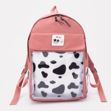 School backpack from textiles, external pocket, peach color