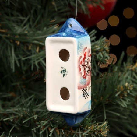 Christmas tree toy "candy winter", blue, copyright painting, 10 cm, porcelain-1