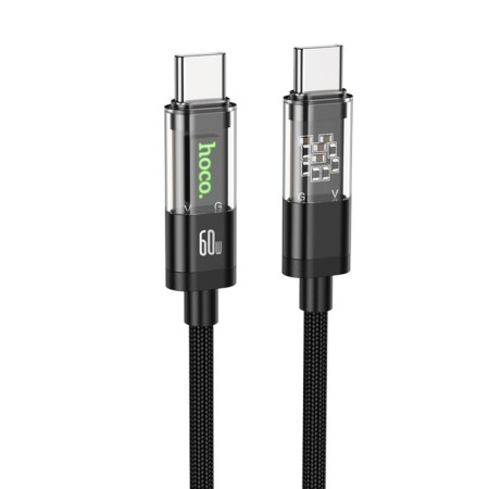 Cable Hoco U116, Type-C-Type-C, 60 W, 3 A, 1.2 m, transparent, fast charging, nylon, black-2
