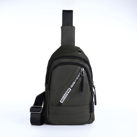 Male sling bag from textiles, headphones, green color-2