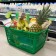 Plastic consumer basket, 30 l, 2 metal handles, green color
