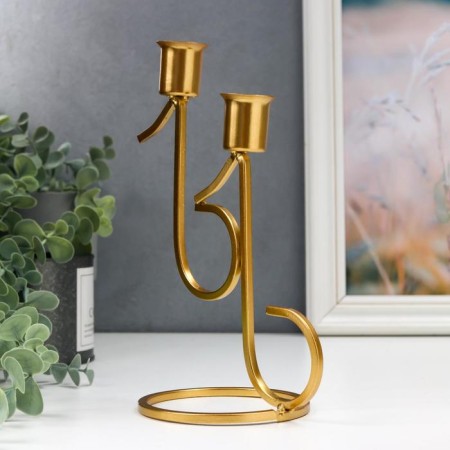 Summary metal for 2 candles "notes" gold 20x9x12.5 cm-2