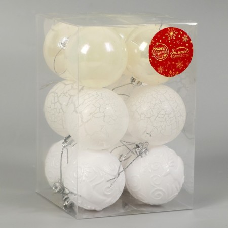 Set of balls plastic D-6 cm, 12 pcs "Melody" Pattering Cod, White-1