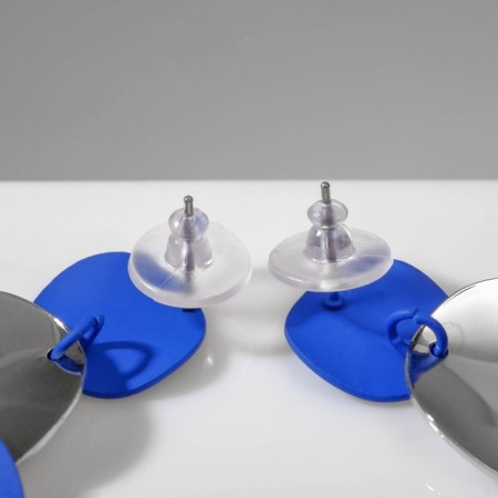 Earrings Metal "Azelia" circles, trio, blue color in silver-1