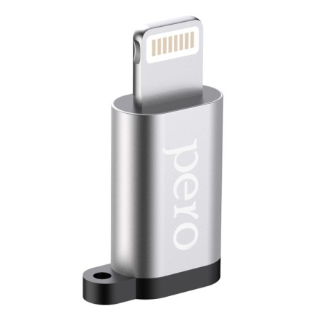 Адаптер PERO AD01, Lightning - microUSB, металл, серебристый-1