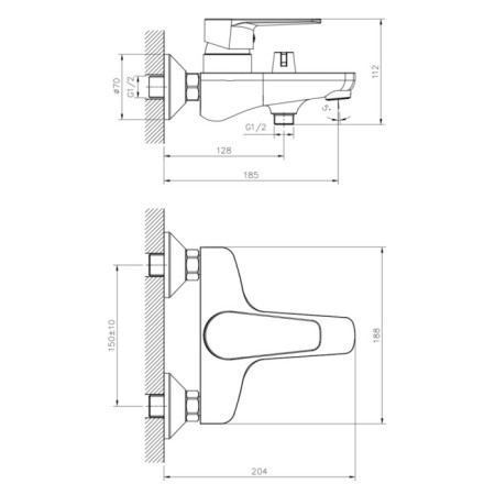 Decoroom DR71043 bath mixer, two -wound, pour 300 mm, watering can, chrome-1